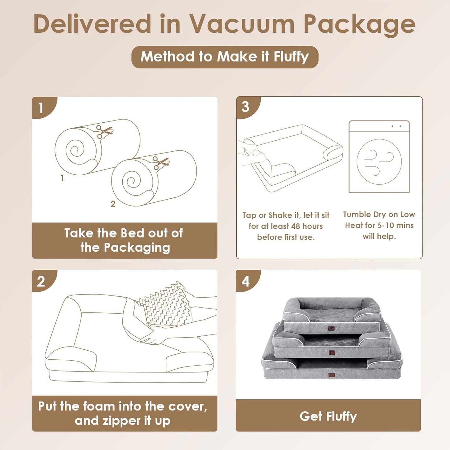 Orthopedic Dog Beds Large Sized Dog, Waterproof Memory Foam Pet Bed with Sides, Non-Slip Bottom Large Pet Bed with Washable Removable Cover, Grey