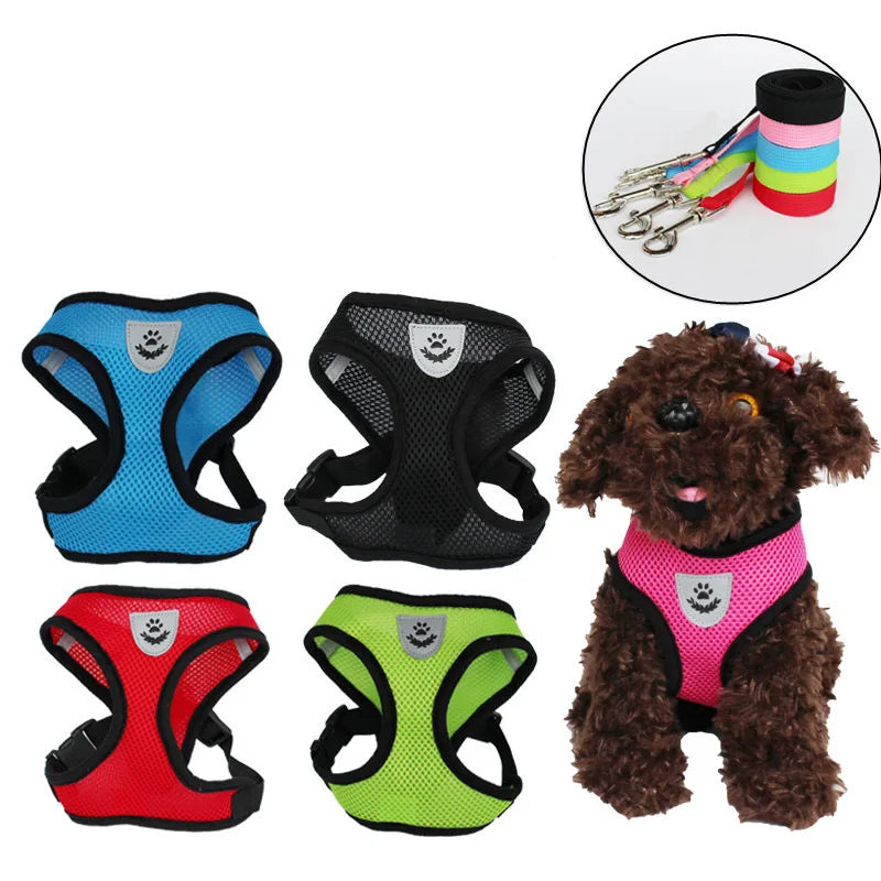 Cat Dog Harness Adjustable Vest Walking Lead Leash for Puppy Dogs Collar Polyester Mesh Harness for Small Medium Dog Cat Pet