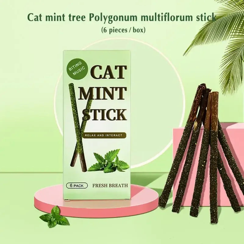 Exciting 6Pcs Natural Matatabi Cat Mint Sticks - Perfect for Teeth Cleaning and Playtime Fun!
