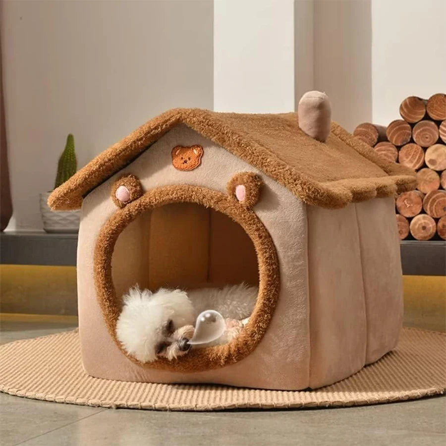 Cozy and Convenient Foldable Cat House – Removable, Washable Pet Bed for Extra Small Dogs and Small to Medium Cats