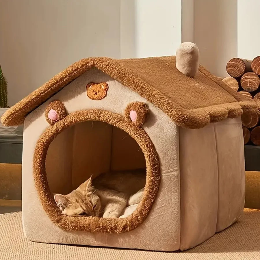 Cozy and Convenient Foldable Cat House – Removable, Washable Pet Bed for Extra Small Dogs and Small to Medium Cats