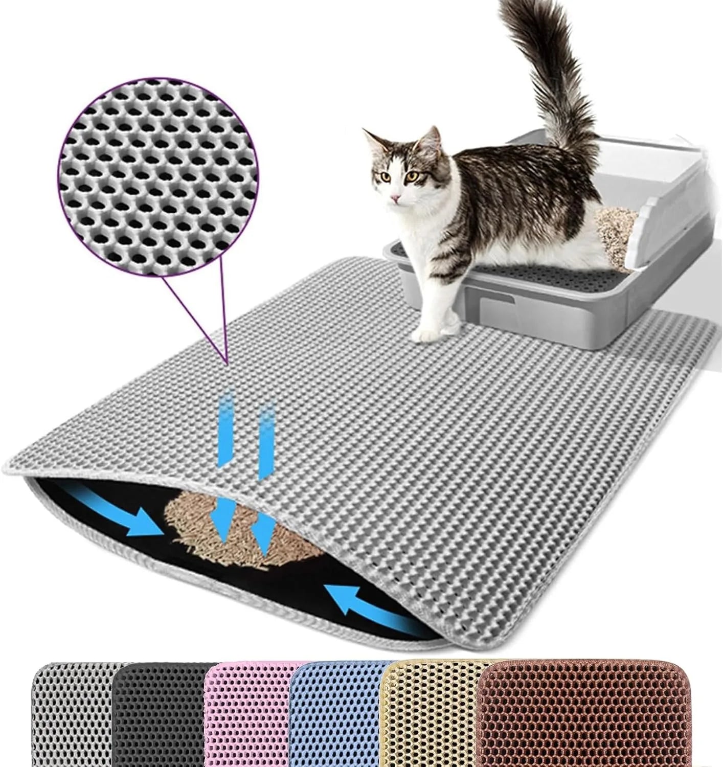 Cat Litter Mat Double Layer Pet Non Slip Big Pet Litter Box Filter Matwear Resistant Waterproof Anti-Slip Cat Litter Mat